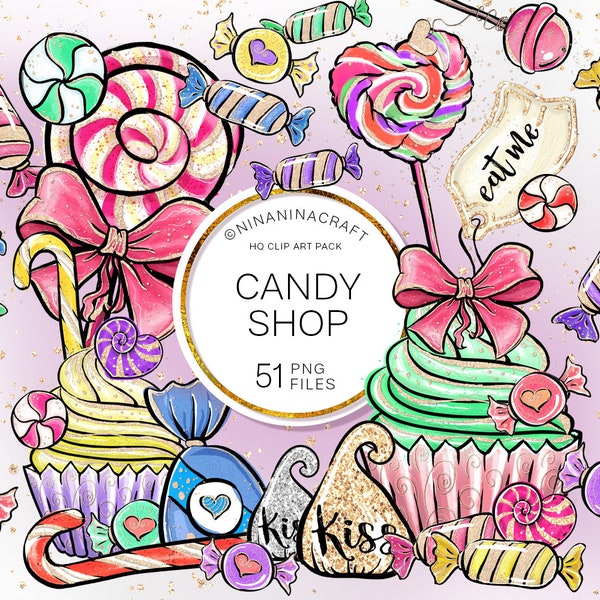 Candy Clipart, Sweets Clip Art, Cute Glitter Clipart Kids, Colorful Candy Graphics, Food Clipart Candy Glitter Planner Stickers DIY