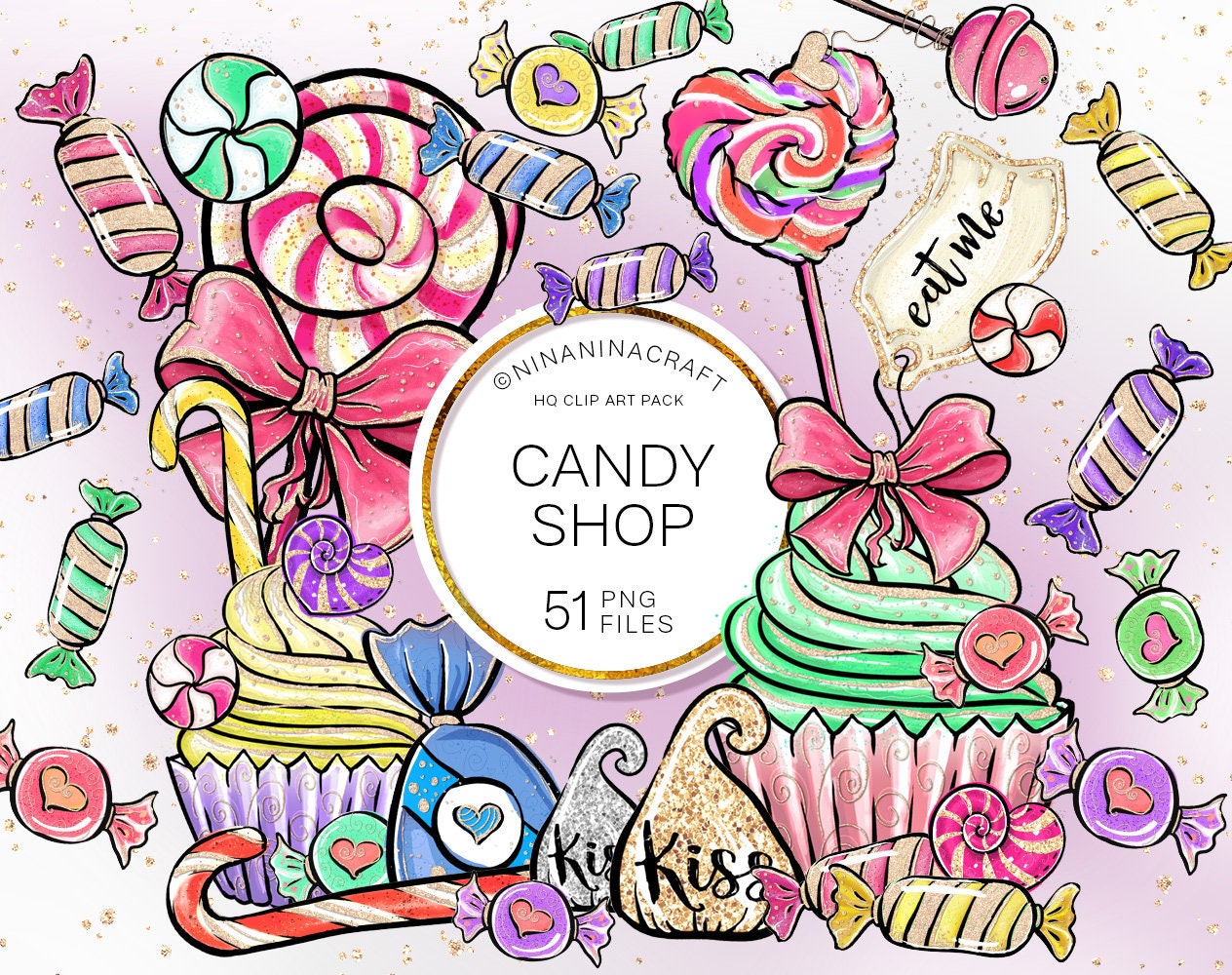 Candy Clipart Sweets Clip Art Cute Glitter Clipart Kids Etsy