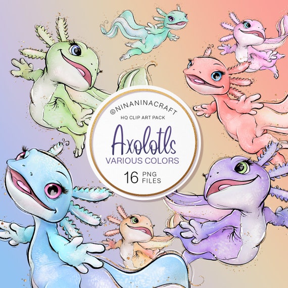 Colorful Axolotls Clip Art Cute Rainbow Axolotls Clipart by - Etsy