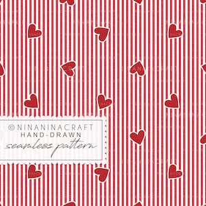Rote Herzen Musterdesign by NinaNinaCraft: Valentinstag Seersucker Streifen (Digital Download)