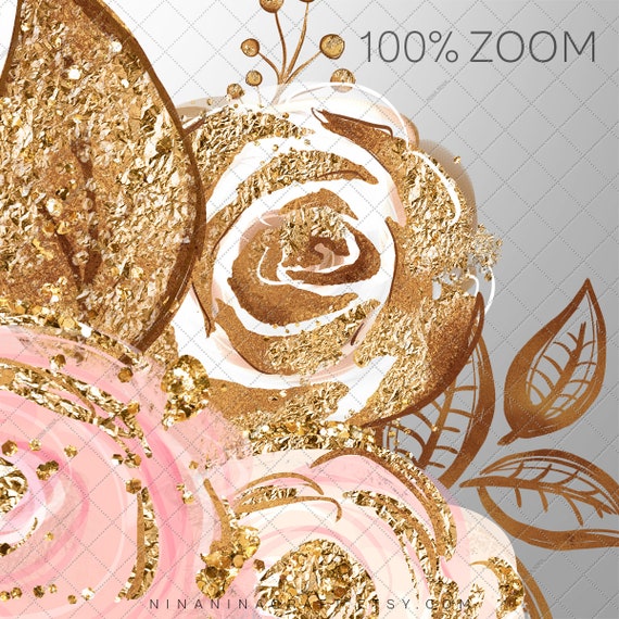 Blush and Gold Glam Rose Clip Art, Digital Instant Download Glitter Flower  Png Embellishments, Pink Rose, Gold Glitter Roses 