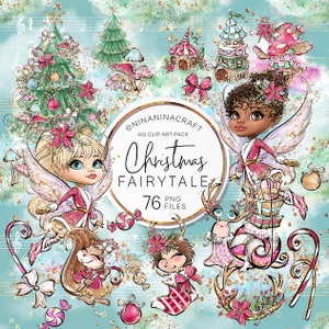 Niedliche Weihnachtsfee Clip Art Pack, digitale Clipart, Planer Aufkleber von NinaNinaCraft, niedlicher Igel, Eichhörnchen, Schnecke, Baum, Wald, Blume
