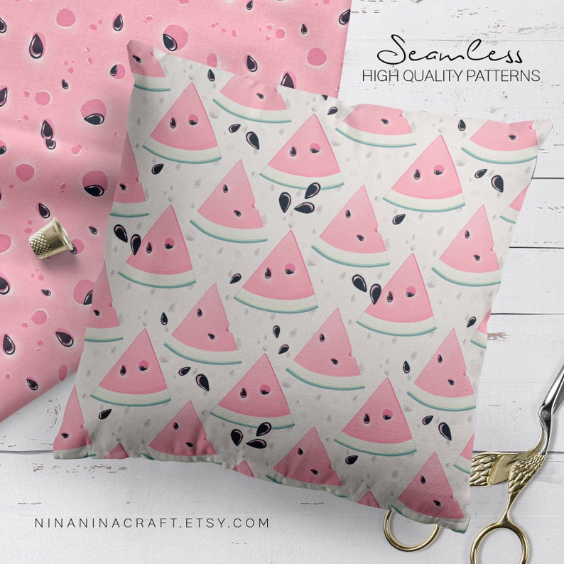 Summer Fruit Seamless Patterns Pastel Cute Watermelon Clip Art Watermelon Digital Papers Watermelon Slices Clipart Instant Download PNG