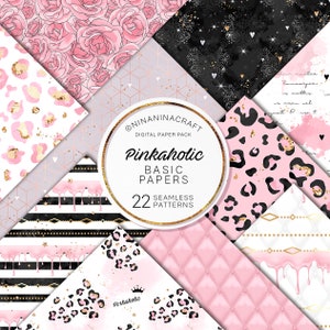 Paquete básico de papel digital Pink Glamour, patrones sin costuras de lujo de NinaNinaCraft, patrones de superficie elegantes, planificador estacionario, fondos