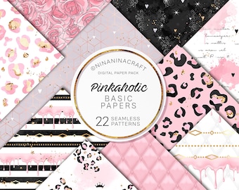 Pink Glamour Digital Paper Basic Pack, Luxury Seamless Patterns by NinaNinaCraft, Elegant Surface Patterns, Planner Stationary, Backgrounds