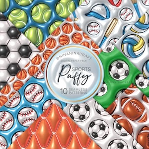 Pakiet wzorów 3D Inflated Puff Seamless, Sport, Bubble Puffy Wrap Digital Papers firmy NinaNinaCraft, Piłka nożna, Koszykówka, Baseball, Tenis