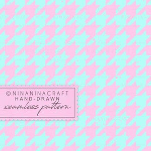 Pink Teal Houndstooth Seamless Pattern by NinaNinaCraft: Preppy Turquoise Ink Splatter Pied de Poule (Digital Download)