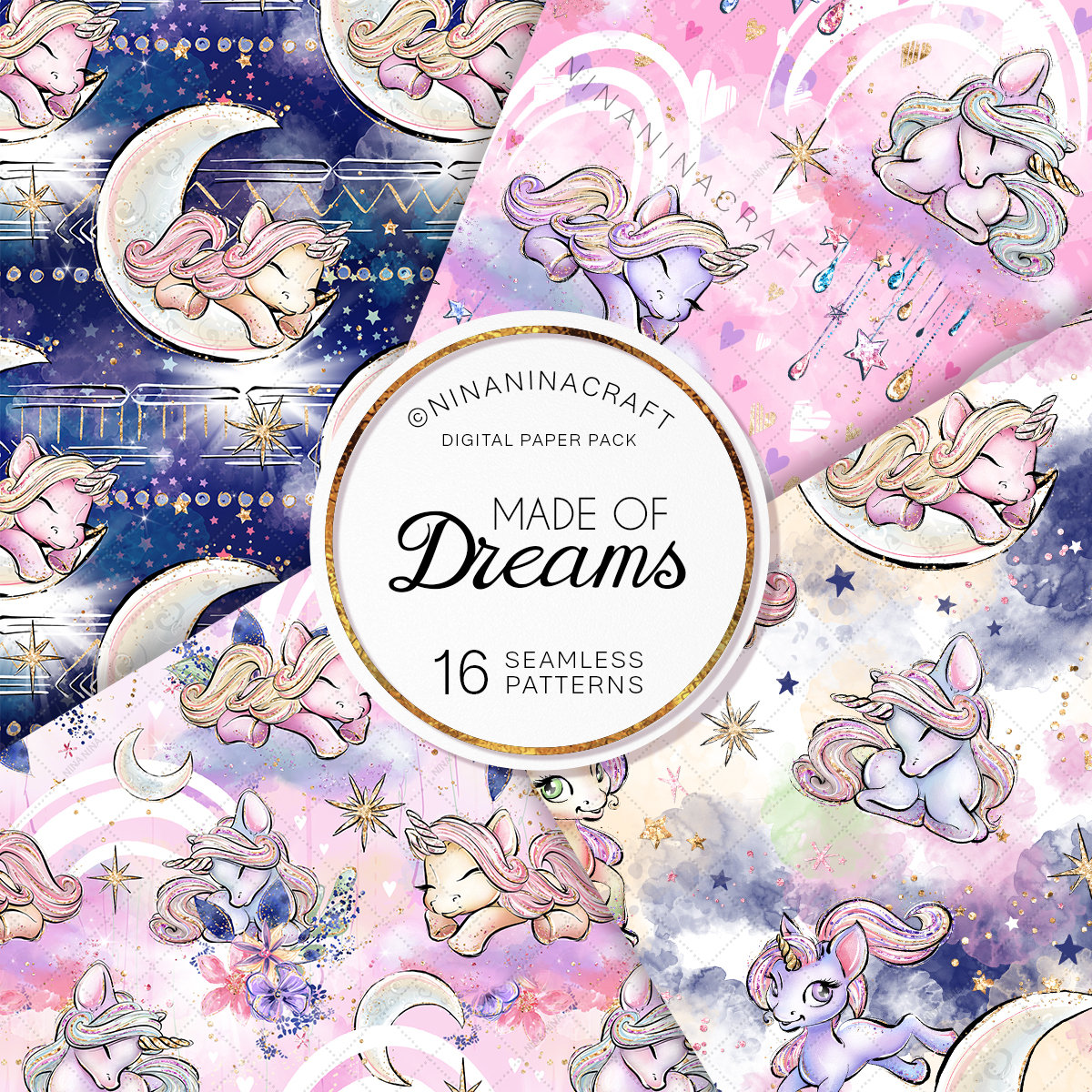 Cute Baby Unicorns and Rainbows Digital Paper Pack, Nursery Seamless ...