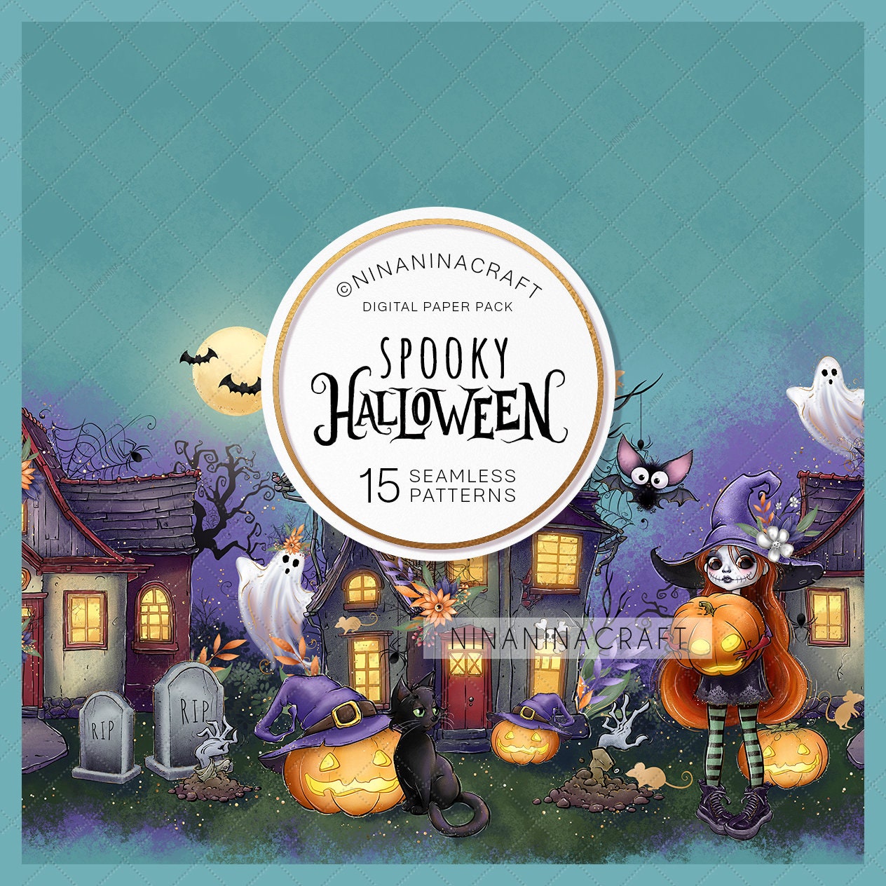 Cute Halloween Seamless Pattern Pack, Spooky Digital Papers by ...