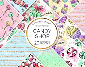 Candy Digital Papers, Summer Paper Pack, Surface Patterns, Seamless Patterns for Fabric Printing, Glitter Patterns, Planner Stickers, Sweets