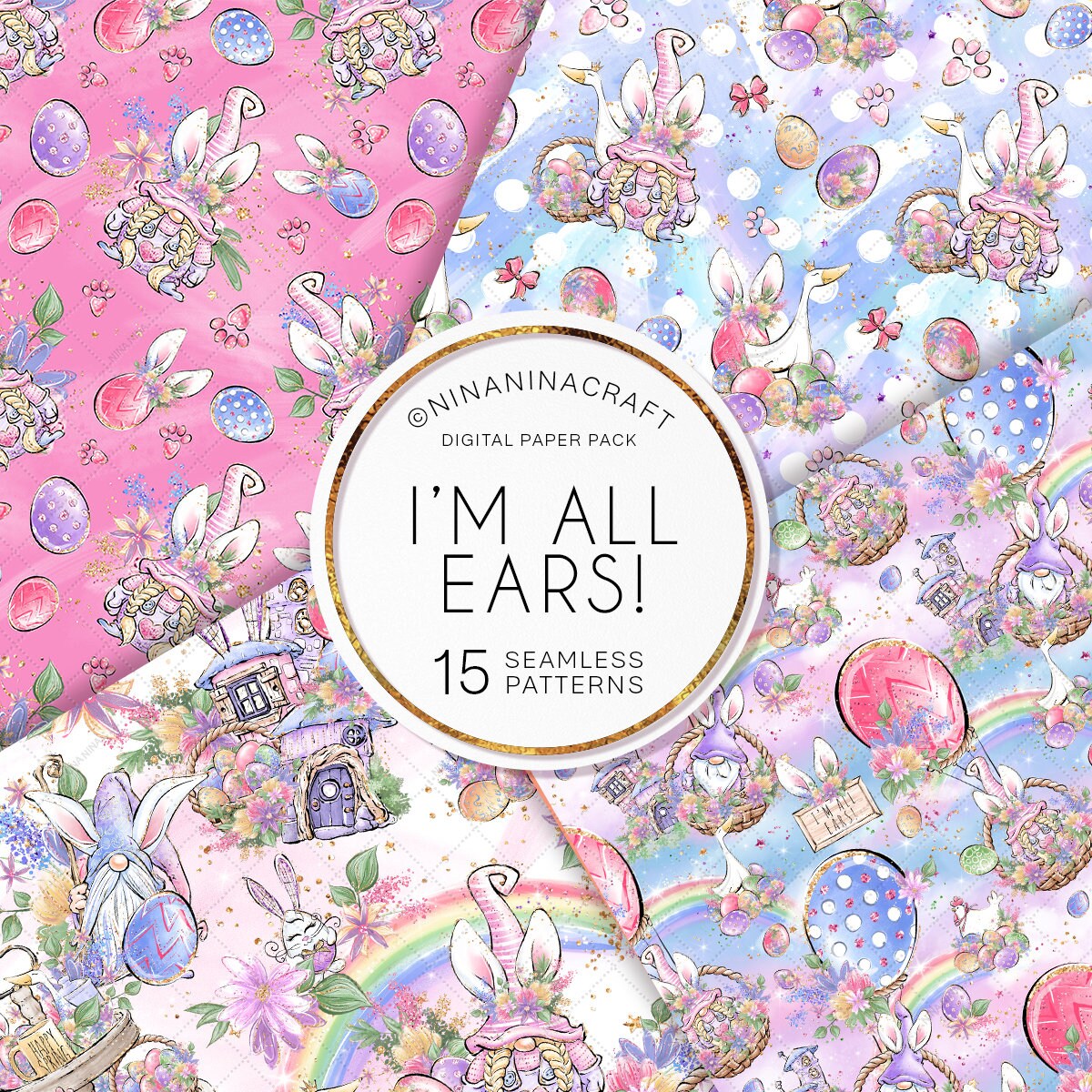Cute Easter Digital Papers, Colorful Rainbow Seamless Patterns by ...