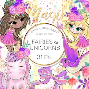 Fairy Clipart, Unicorn Clip Art, Cute Glitter Clipart Kids, Colorful Magic Graphics, Sparkle Clipart, Fairy Glitter Planner Stickers DIY