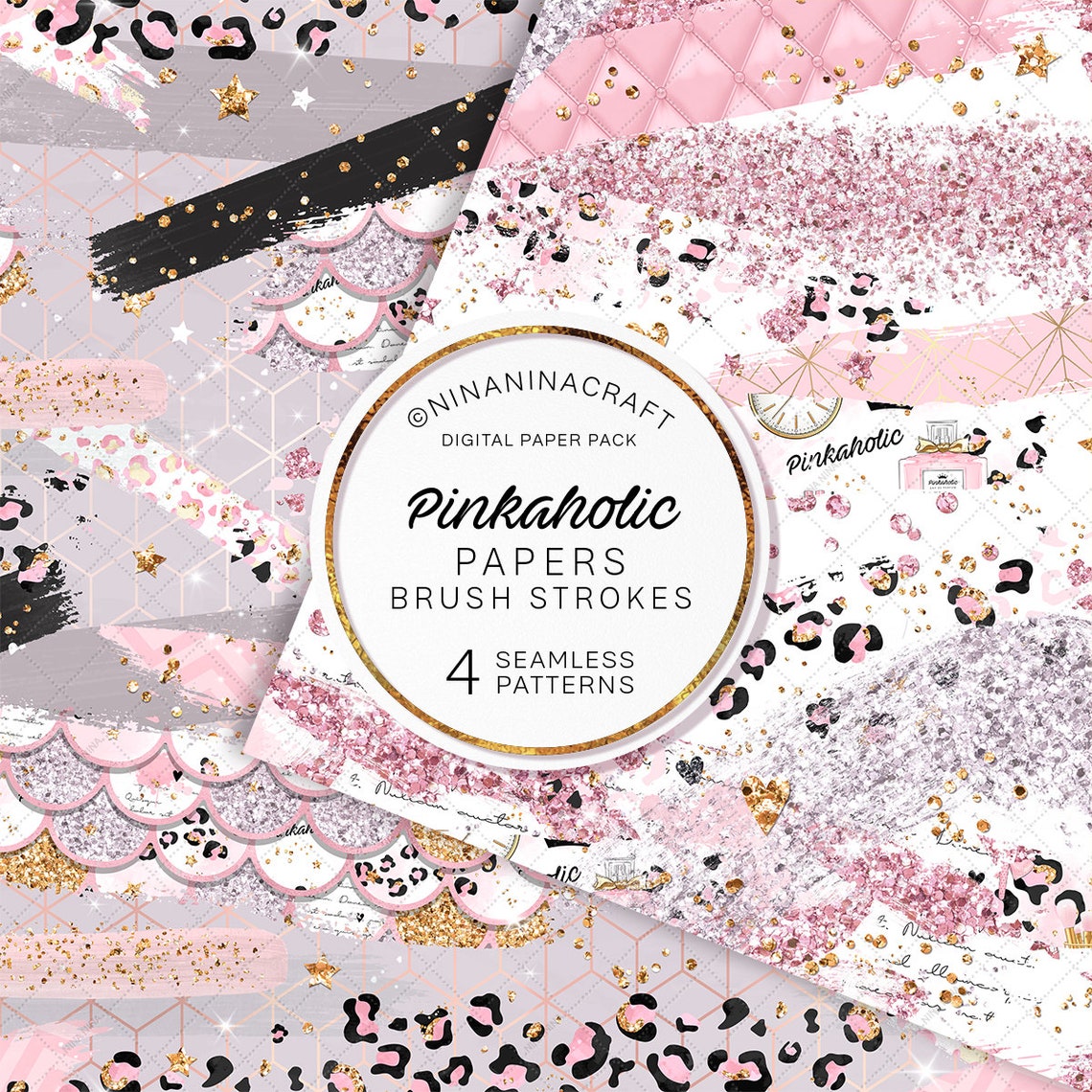 Pink Glamour Brush Strokes Seamless Patterns Digital Papers | Etsy