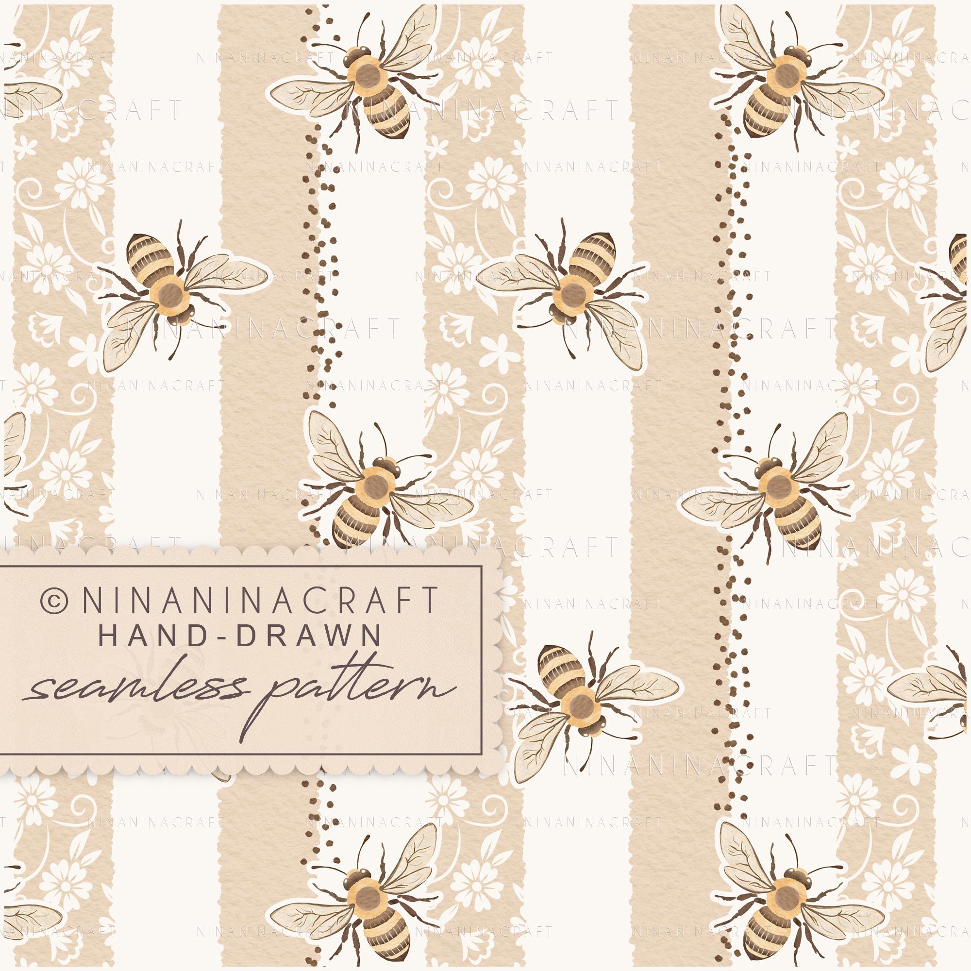 Cute Bees Seamless Pattern by Ninaninacraft: Preppy Stripes, Flowers ...