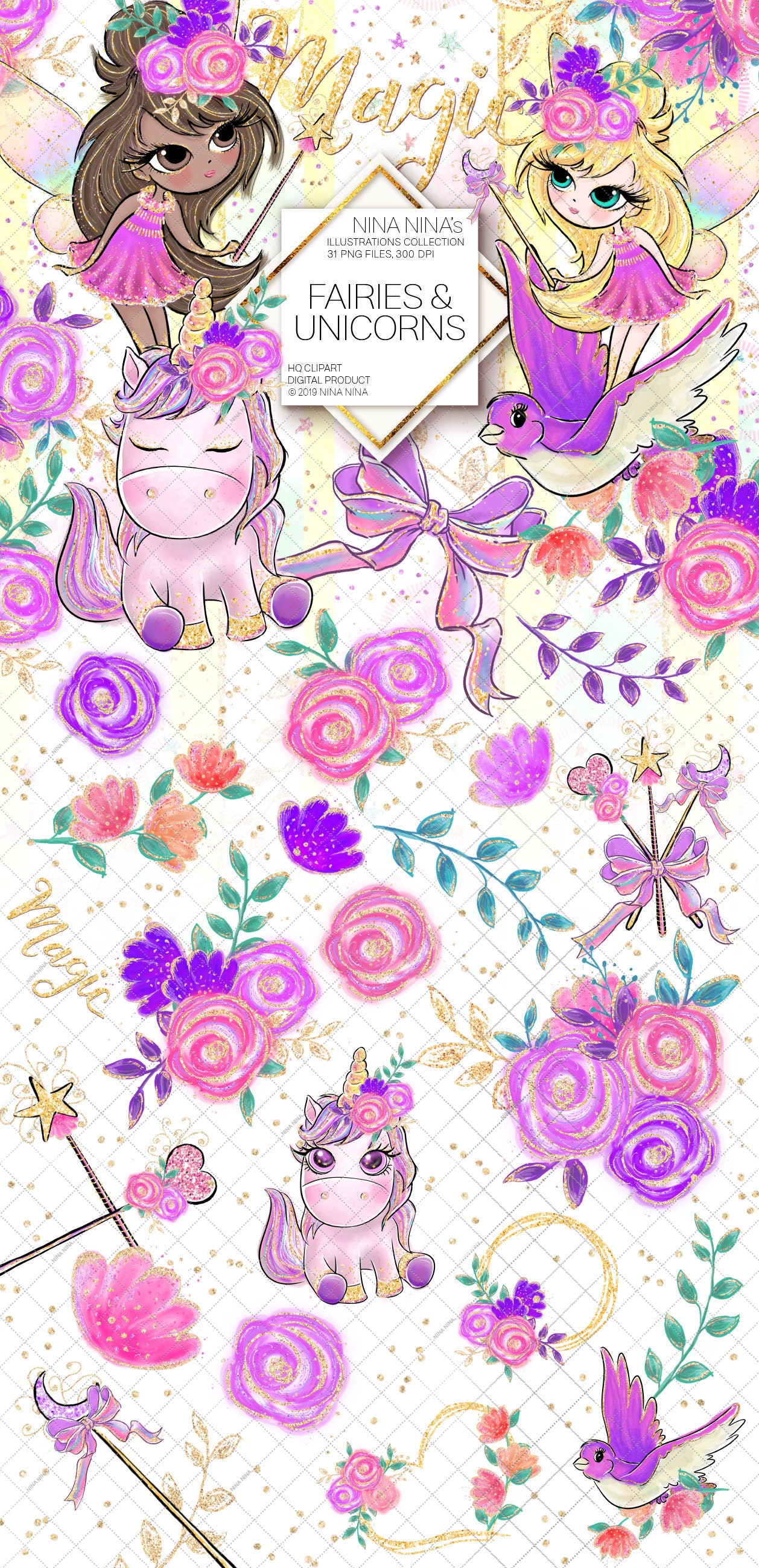 Fairy Clipart Unicorn Clip Art Cute Glitter Clipart Kids | Etsy