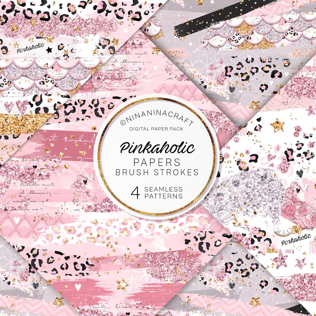 Pink Glamour Brush Strokes Seamless Patterns, Digital Papers With ...