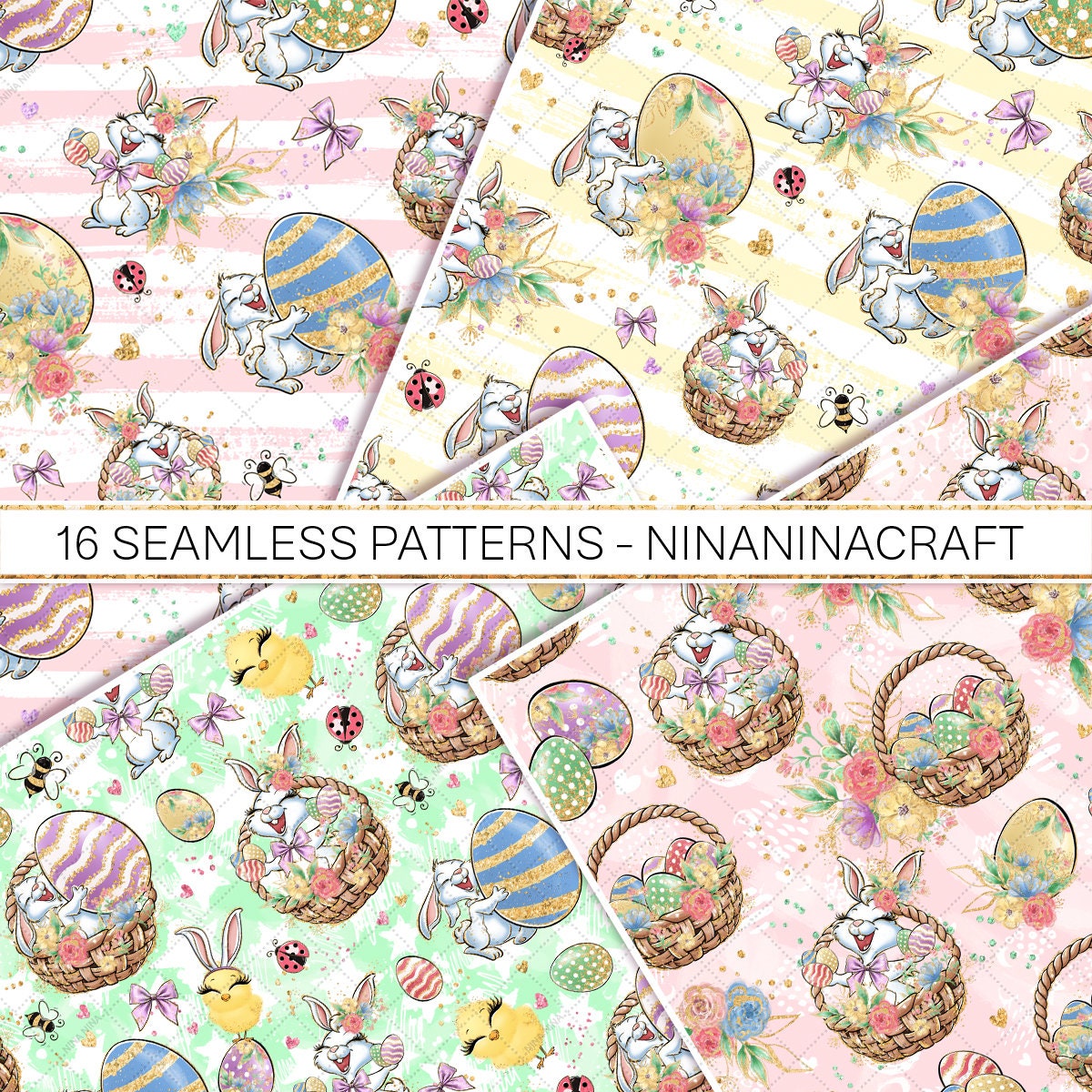 16 Easter Digital Papers, Cute Bunny Seamless Pattern, Custom Fabric ...