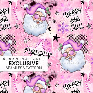 Padrão exclusivo sem costura Colorway, design de tecido de Papai Noel legal por NinaNinaCraft, Natal rosa, com licença comercial, digital, 07