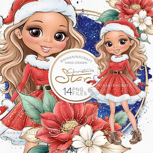 Clip Art Famoso Estrela de Natal Desenhado à Mão, Cantor Celebridade Clipart de NinaNinaCraft, Design de Sublimação de Glitter, PNG