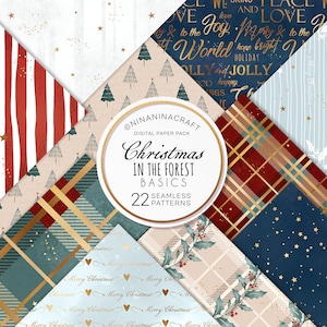 Mignons motifs de Noël sans couture, papiers numériques de Noël à carreaux par NinaNinaCraft, motifs sur tissu, sapin de Noël, rayures rouges et vertes scintillantes