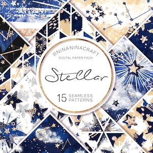 Stellar van NinaNinaCraft, aquarel sterren digitale papieren, glitter naadloze patronen, Galaxy stof, sterrenstof, ruimte, nachtelijke hemel, hemels