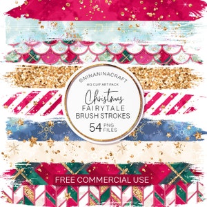 Christmas Brush Strokes Clip Art, PNG Files by NinaNinaCraft, Glitter Paint Brush PNG, Planner Stickers, Plaid, Candy Cane Stripes, Stars