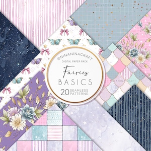Fee geïnspireerde naadloze patronen, schattige glitter digitale papieren van NinaNinaCraft, coördinerende stof basics, schubben, bloemen, vlinder, sterren