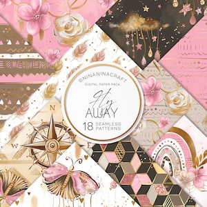 Papiers numériques mignons papillons et arcs-en-ciel, modèles sans couture scintillants par NinaNinaCraft, tissu floral, roses, nuages, étoiles, cœurs