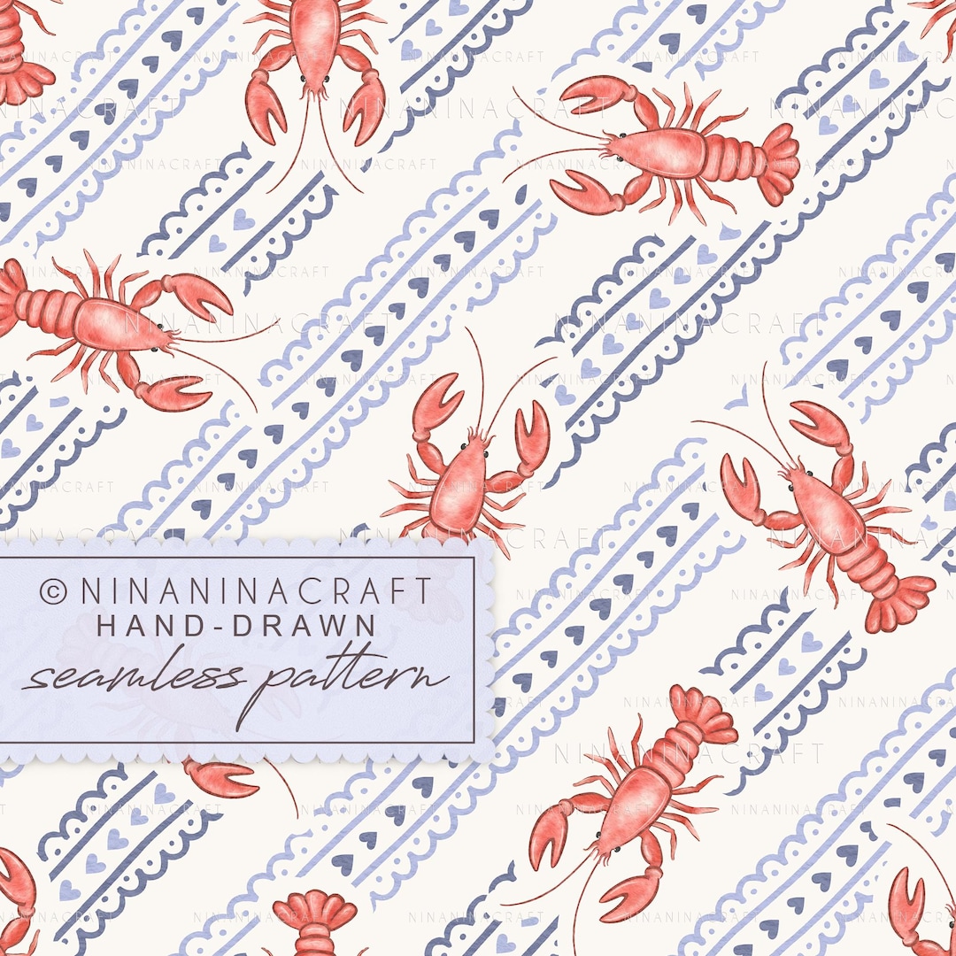 Craw Pattern Crawfish Seamless Pattern by Ninaninacraft: Vintage Nautical, Diagonal ...