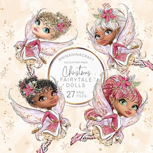Christmas Fairy Girls Clip Art, Cute Girls Planner Stickers by NinaNinaCraft with Fairy dust, sparkles and glitter - PNG files