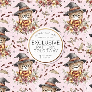 Exklusive Färbung mit Nahtlosmuster, Wizard Bear Stoffdesign von NinaNinaCraft, exklusive kommerzielle Lizenz inbegriffen, digitaler Download, 04