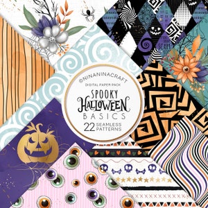 Pack de motifs sans couture d’Halloween mignon, papiers numériques effrayants par NinaNinaCraft, conception de tissu, citrouille mignonne, tourbillons, rayures, illusion d’optique