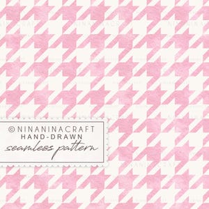 Pink Houndstooth Seamless Pattern by NinaNinaCraft: Preppy Vintage Pink Checker (Digital Download)