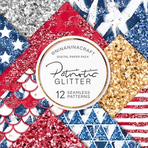Papiers numériques à paillettes réalistes du drapeau américain, modèles sans couture du jour de l'indépendance, motif de surface des États-Unis, patriotique, rayures étoilées, abstrait