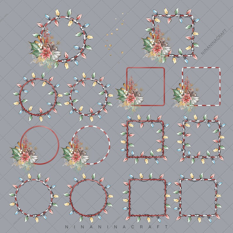 Christmas Flowers and Frames Clip Art Cute Poinsettia - Etsy