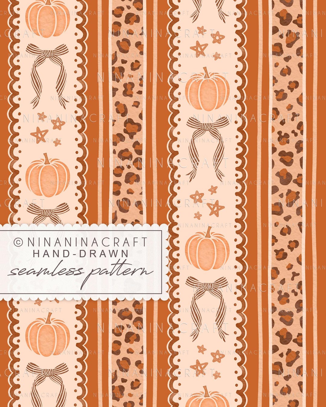 Fall Coquette Bow Seamless Pattern by Ninaninacraft, Pumpkin Stripes ...