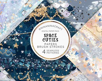 Space Brush Strokes Seamless Patterns, Universe Digital Papers with Glitter by NinaNinaCraft, JPG, Sparkles, Shine, Galaxy, Fabric Design