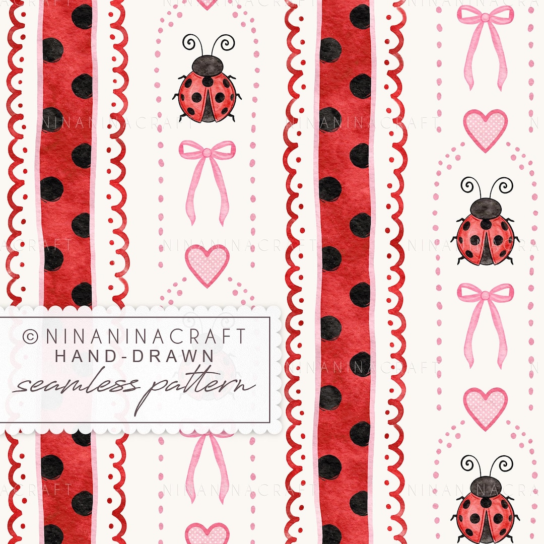 Pink and Red Ladybug Seamless Pattern by Ninaninacraft: Preppy Bows ...