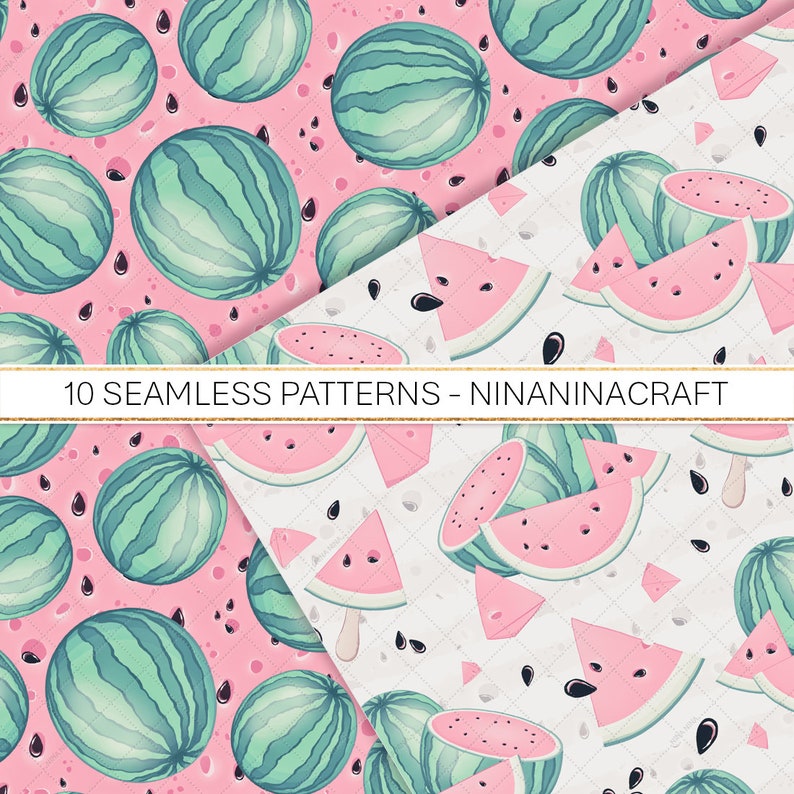 Summer Fruit Seamless Patterns Pastel Cute Watermelon Clip Art Watermelon Digital Papers Watermelon Slices Clipart Instant Download PNG