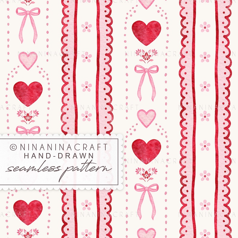Valentine Hearts Seamless Pattern by Ninaninacraft: Pink and Red Preppy ...