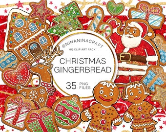Weihnachten Lebkuchen Clipart, süße Weihnachten Clip Art, Planner Stickers, Weihnachtsmann, Zuckerstange, Rentier, Süßigkeiten, Kekse, Weihnachtsbaum Stern