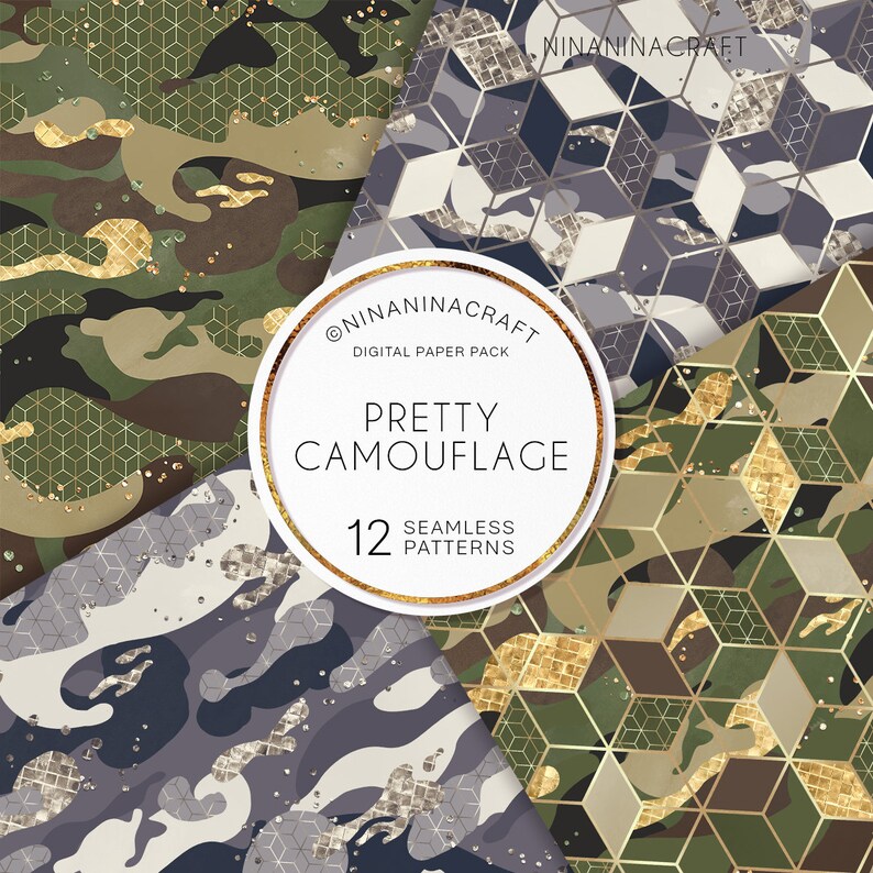 Pretty Camouflage Seamless Patterns Glitter Camo Digital Etsy