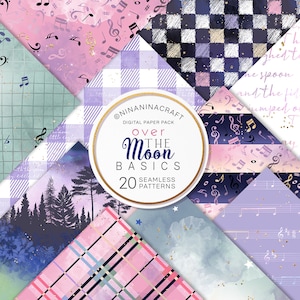 Hey Diddle Diddle Basics Seamless Patterns by NinaNinaCraft, Nursery Rhymes Digital Paper Pack, Music Notes, Plaid, Grid, Checkerboard