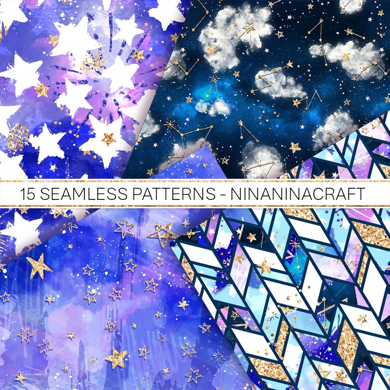 Download Starry Night 2 Digital Papers Galaxy Seamless Patterns ...