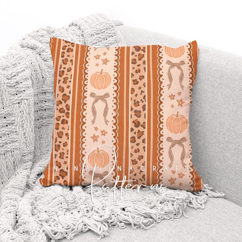 Fall Coquette Bow Seamless Pattern by Ninaninacraft, Pumpkin Stripes ...