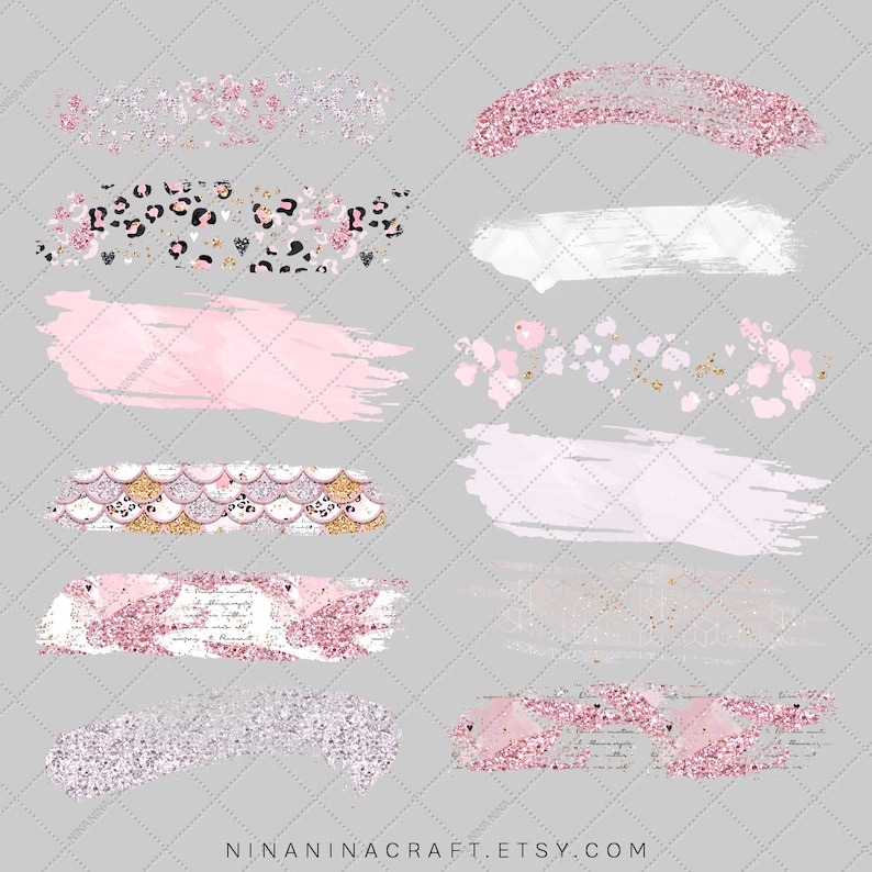 May include: A set of digital scrapbook paper designs featuring pink, white, and gold glitter, leopard print, and floral patterns. The designs are perfect for adding a touch of sparkle and elegance to your digital projects.
