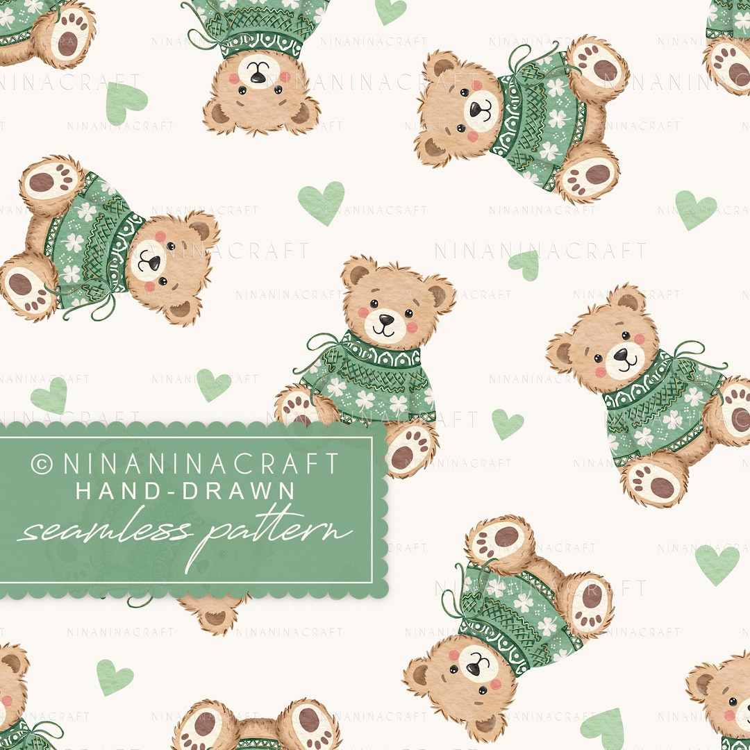 Green Teddy Bear Seamless Pattern by Ninaninacraft: St Patrick's Day ...