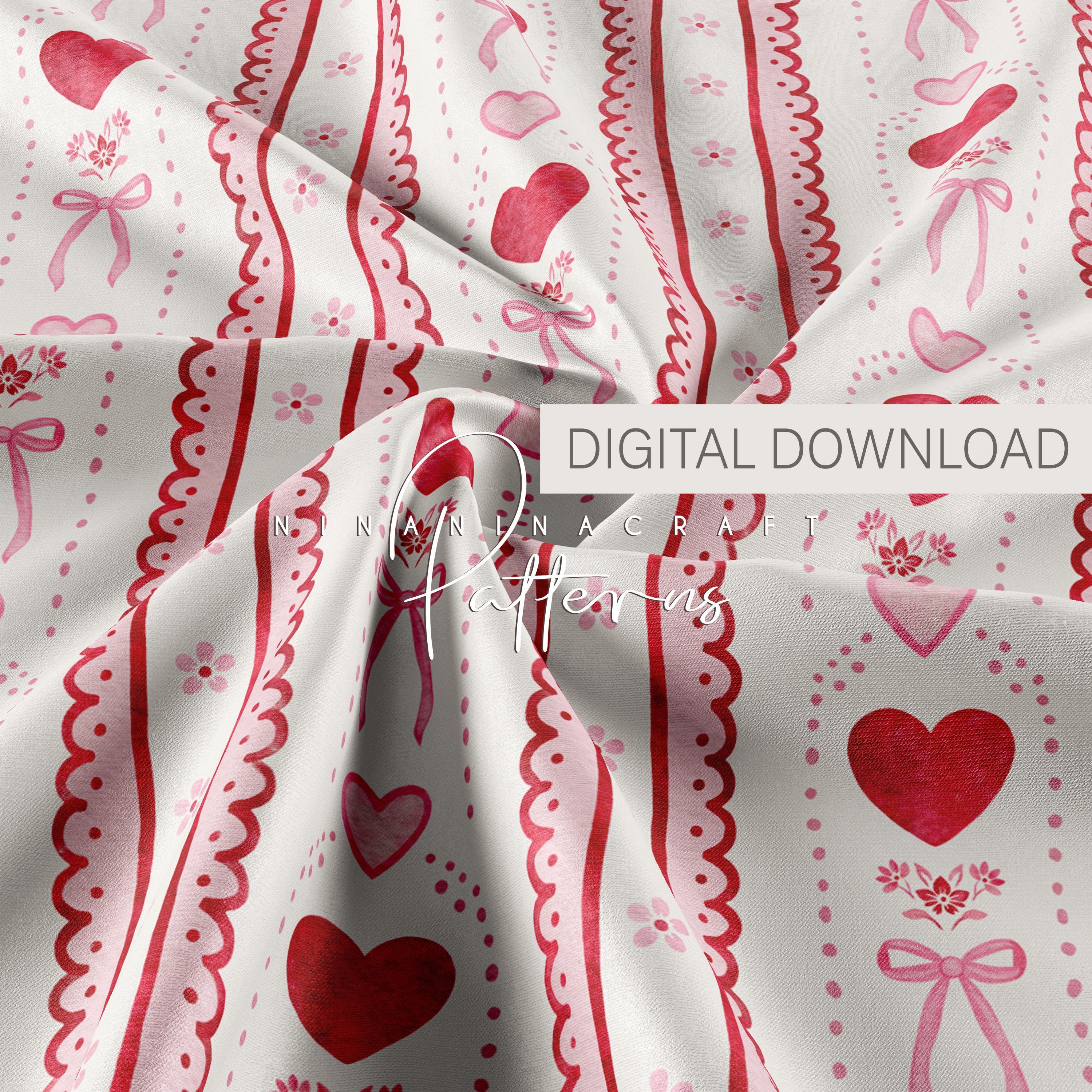 Valentine Hearts Seamless Pattern by Ninaninacraft: Pink and Red Preppy ...