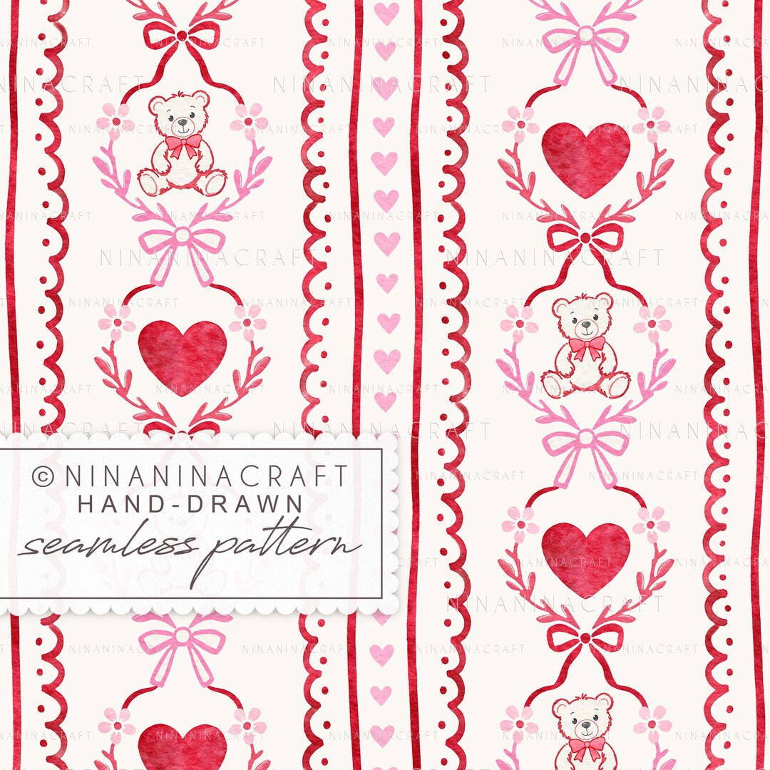 Love Seamless Pattern by Ninaninacraft: Pink and Red Preppy Valentines ...