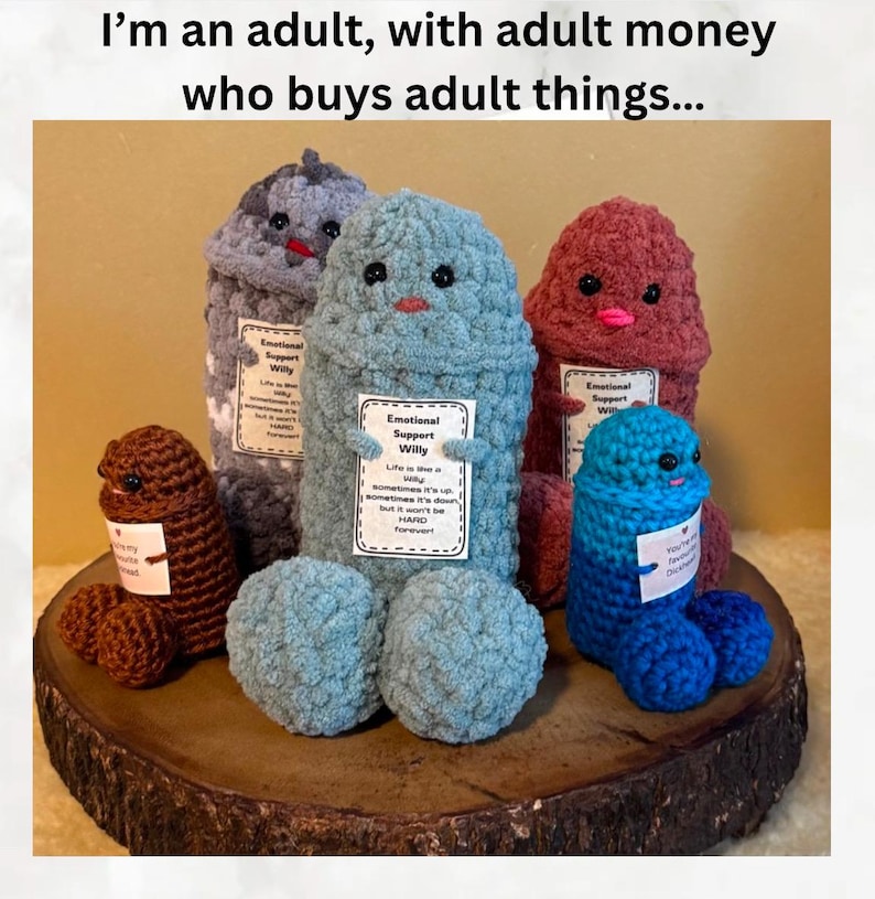 Crocheted Emotional Support Willy: funny crochet, gag gift, uplifting message image 1